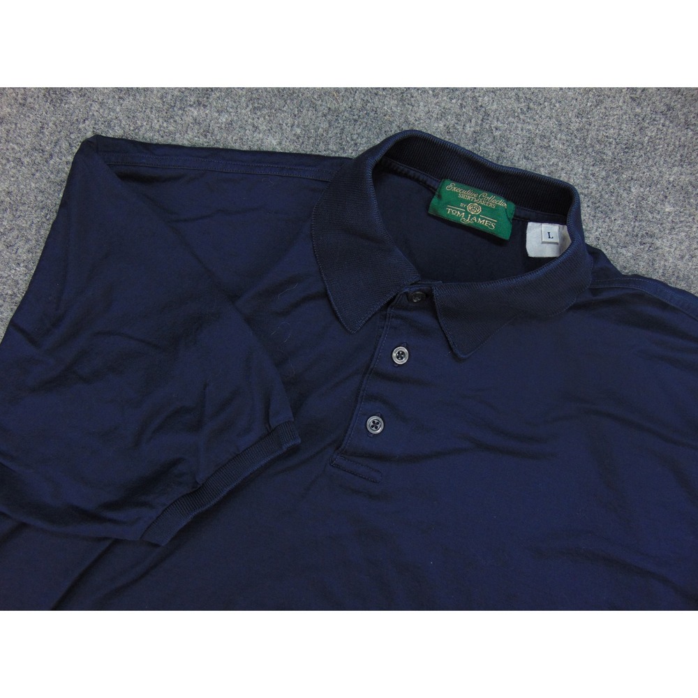 Tom James Polo Shirt Mens Large Executive Collection Navy Solid Casual Classic